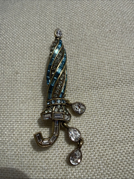 Heidi Daus Jewelry - Heidi Daus Teal and Clear Crystal Umbrella Brooch